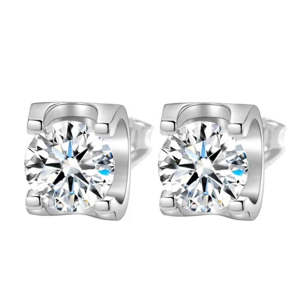 S925 5A CZ diamonds Solitaire Stud Earrings - SS000